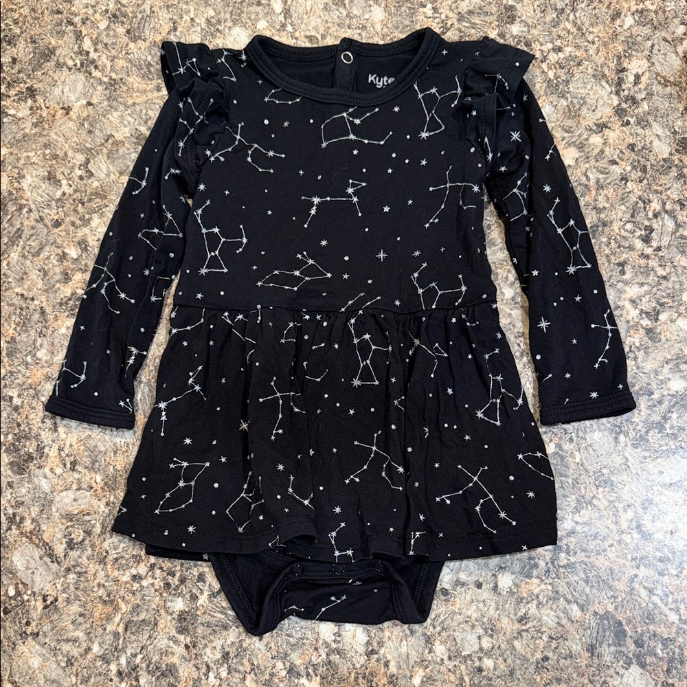 Kyte Baby Midnight Constellation Longsleeve Twirl Bodysuit Dress 12-18 months